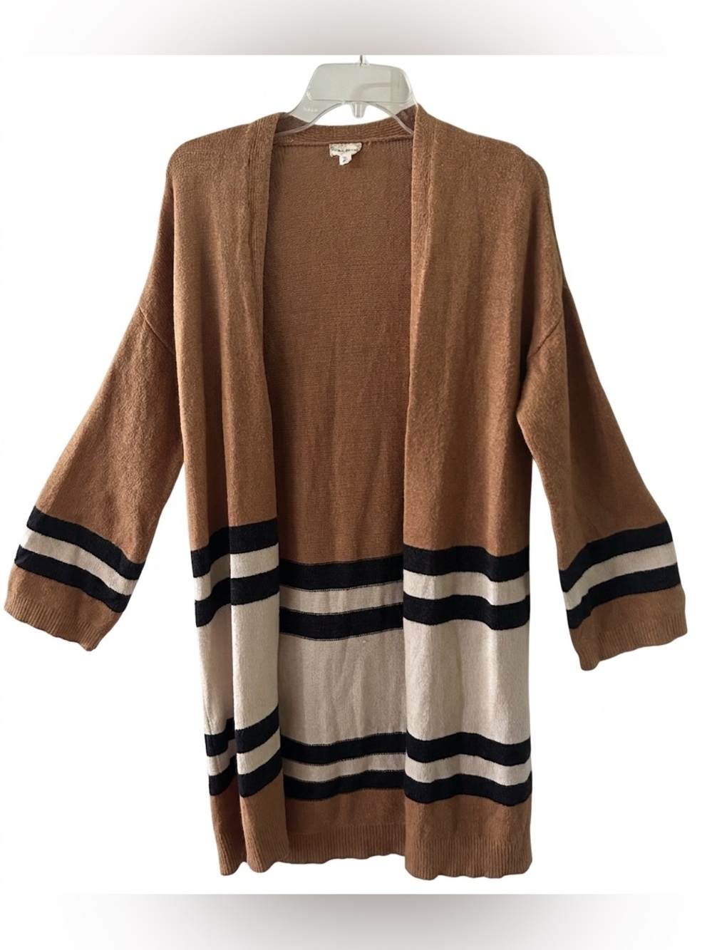 Hem & Thread Camel Colorblock Striped Long Duster Cardigan Sweater Size Medium
